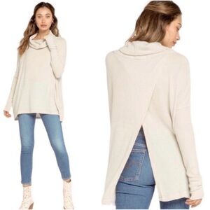 NWT Free People Juicy Long Sleeve Thermal Cowl Neck Top Stone Cold/Beige Size S